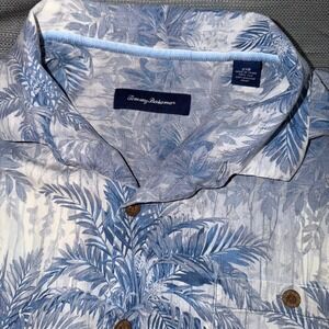 Tommy Bahama Mens 2XB Hawaiian Shirt Blue Palm Tree Print Short Sleeve Button Up